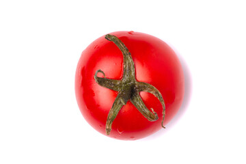 Wet tomatoe isolated on white background. Top view.