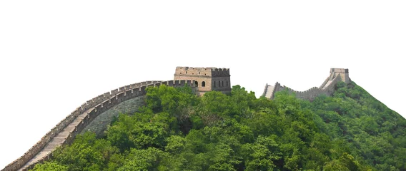 Papier Peint photo Lavable Mur chinois Grande Muraille de Chine isolé sur fond blanc