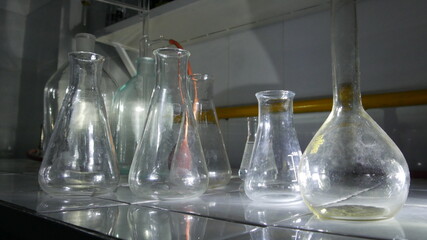 Light effects of brightly colored substances in a chemical laboratory