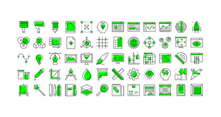 Design development agency studio team startup icon set for all purposes