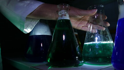 Light effects of brightly colored substances in a chemical laboratory
