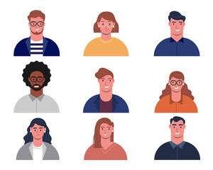 Fototapeta premium Group of young people vector flat design.