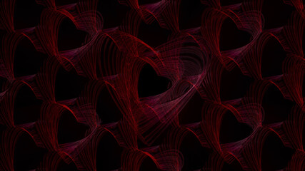 Romantic background with red glassy flying hearts for St Valentine's Day