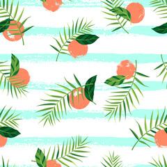 Tropical seamless pattern with oranges. Vector illustration.