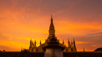 Pha That Luang Vientiane Golden Pagoda in Vientiane, Laos. sky background beautiful.
