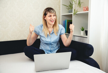 Woman is happy. Successful business development, success, prosperity