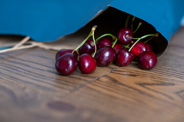 cherries on a wooden table