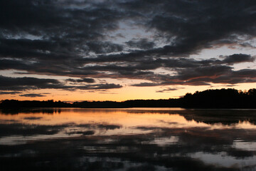Fototapeta na wymiar Sunset over lake Rubikiai