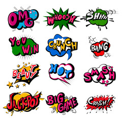 vector illustration of retro pop art comic style chat or speech bubble sound effect and expression