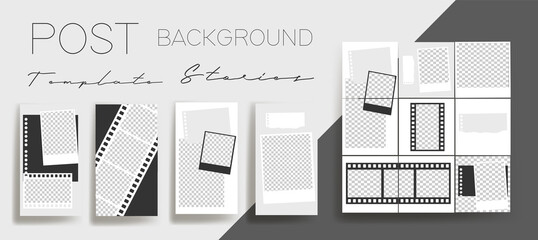 Design backgrounds for social media banner. Set of instagram stories and post frame templates.Vector cover. Mock up for personal blog or shop.Layout for promotion.Endless square puzzle layout