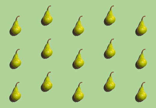 Pear pattern isolated on soft pastel background. Fresh fruit. Nature food. 