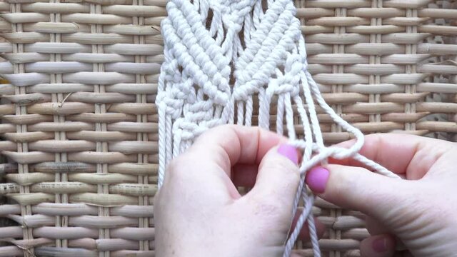 POV (Point of view) of woman knitting crochet