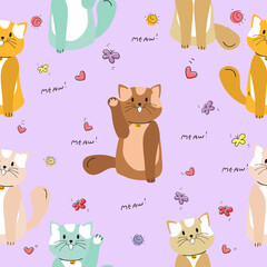 Cute Cartoon Cat seamless pattern doodle and flat design. - 354606539