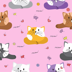 Cute Cartoon Cat seamless pattern doodle and flat design. - 354606597