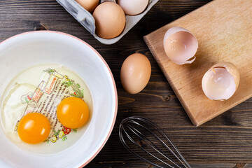 Fresh chicken eggs on the table