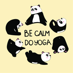 Cute card. Be calm do yoga. Sweet panda Design for banner, card, placard, brochure © Marie