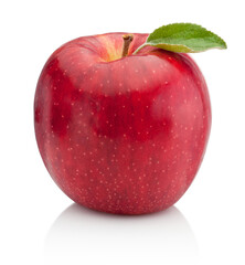 Ripe apple with leaf isolated on white background