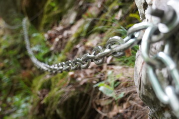 Hiking chain in a forest 