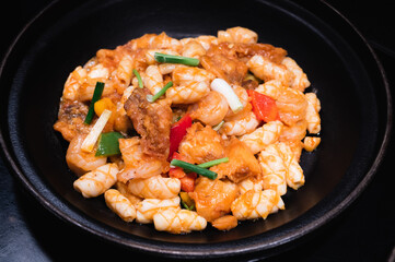 Stir fried squid with salted egg