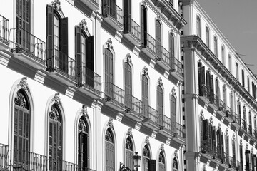 Malaga, Spain. Black and white vintage filter style.