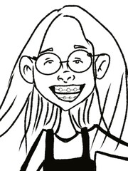 little cute happy girl in glasses and in braces smiling