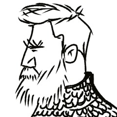 young handsome brutal bearded man in profile