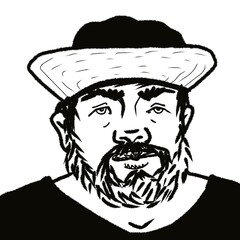 cartoon character young handsome bearded man in cap isolated on white