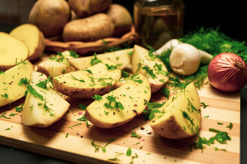 Potatoes on a black background
