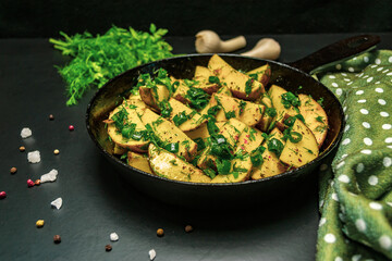 Potatoes on a black background