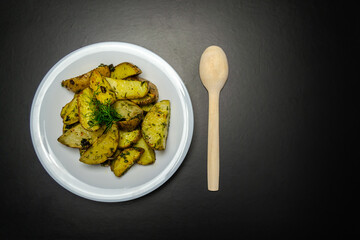 Potatoes on a black background