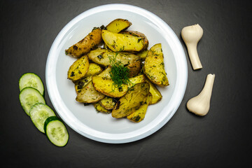 Potatoes on a black background