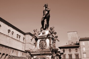 Bologna Old Town, Italy. Sepia toned retro filter photo. © Tupungato