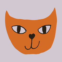 Hand drawn vector illustration of cat face. Cute funny domestic animal isolated. Simple childish drawing.