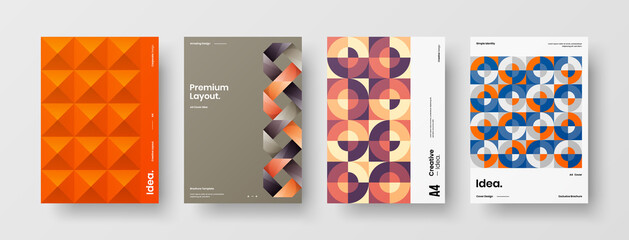 Fototapeta premium Company identity brochure template collection. Business presentation vector A4 vertical orientation front page mock up set. Corporate report cover abstract geometric illustration design layout bundle.