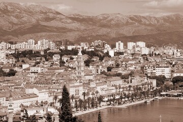 Split, Croatia. Sepia toned vintage filter photo.