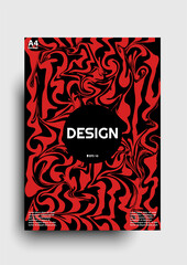 Abstract paint marble poster design with black and red colors, acrylic brush effect, designed in A4 format, can be used for posters, cards, invitations etc. Marble effect. Mixed black and red. Eps 10