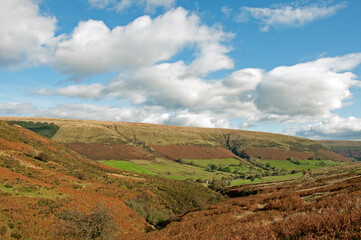 Black mountains and the Brecon beacons in the Autumn