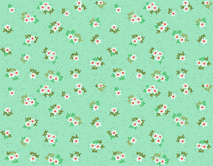 Vintage floral background. Seamless vector pattern for design and fashion prints. Flowers pattern with small white flowers on a light blue background. Ditsy style. 
