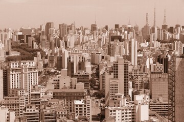 Sao Paulo, Brazil. Sepia toned vintage filter photo.