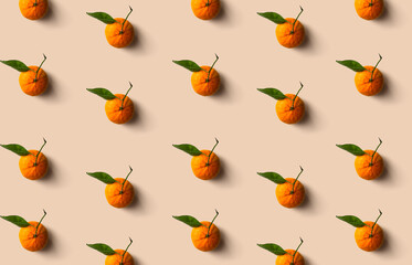 Mandarin pattern isolated on soft pastel background. Fresh fruit.