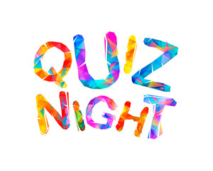 Quiz night. Vector word of colorful triangular letters