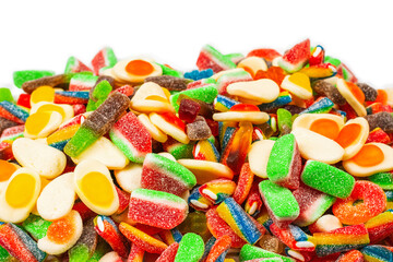 Assorted gummy candies. Top view. Jelly  sweets.