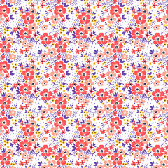 Vector seamless pattern. Pretty pattern in small flower. Small coral flowers. White background. Ditsy floral background. The elegant the template for fashion prints.