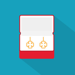 golden earrings in a box - vector illustration