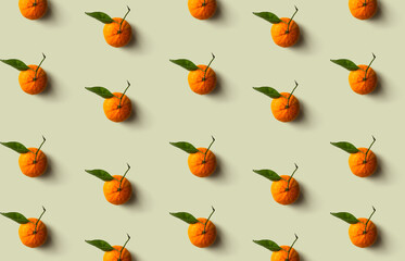 Mandarin pattern isolated on soft pastel background. Fresh fruit.