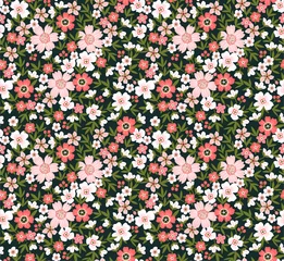 Cercles muraux Petites fleurs Joli motif floral dans la petite fleur. Imprimé petites fleurs. Texture vectorielle continue. Modèle élégant pour les imprimés de mode. Impression de petites fleurs rose pâle. Fond sombre.