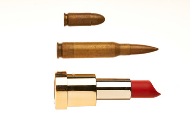 medicines and bullets on white background      