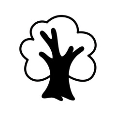 Obraz premium Tree icon. Big tree with thick trunk and firm roots. Vector Illustration
