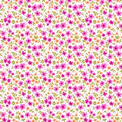 Wall murals Small flowers Floral pattern. Pretty flowers on white background. Printing with small pink and yellow flowers. Ditsy print. Seamless vector texture. Spring bouquet.