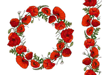 poppy flower wreath and seamless brush © Jenny